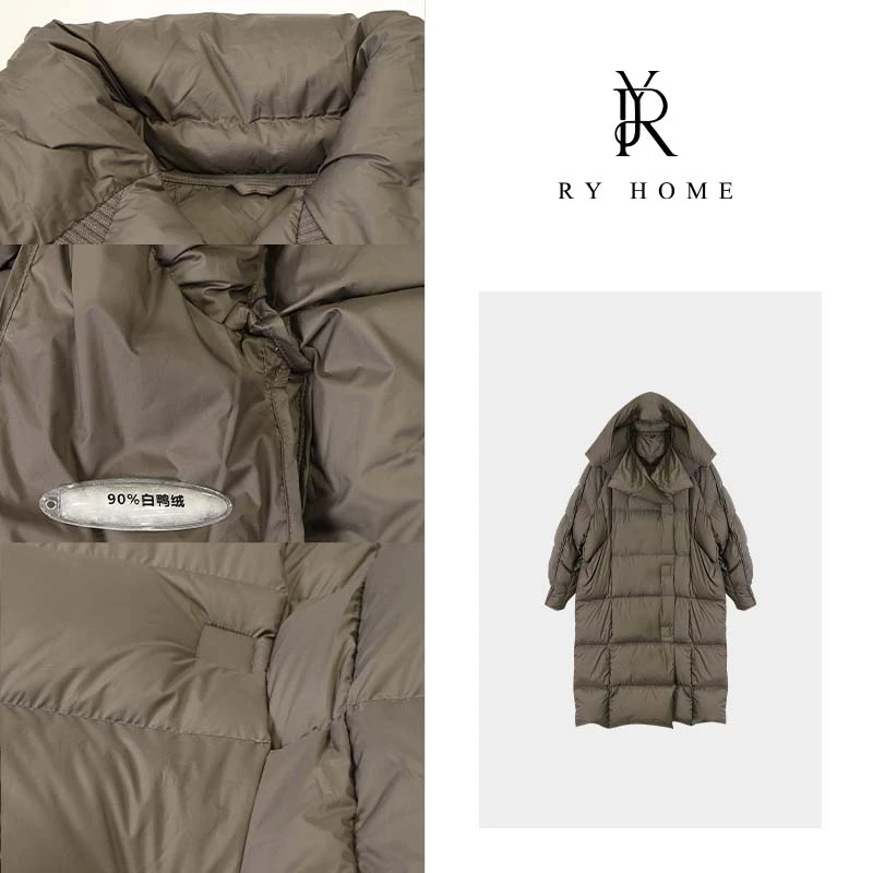 【容雨RYHOME】90白鸭绒＋立体绗缝长款鸭绒服YF1141