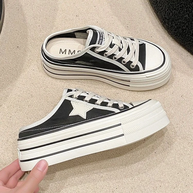 爆款厚底增高休闲一脚蹬拖鞋2025春秋网红时尚百搭韩版高级小白鞋