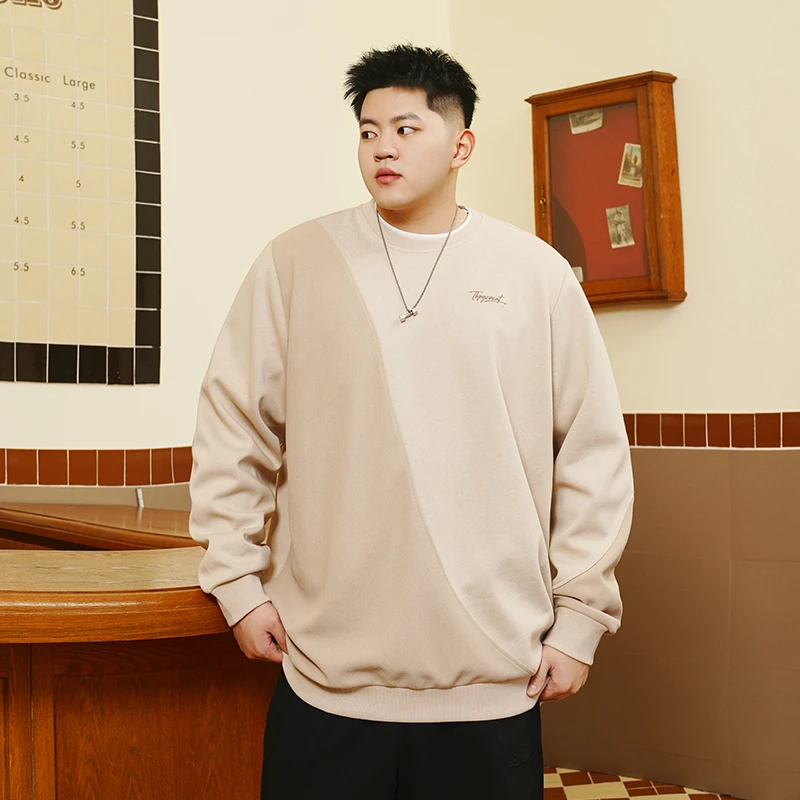 THE PANG潮牌大码男装2025春季新款胖子潮流拼接宽松套头圆领卫衣