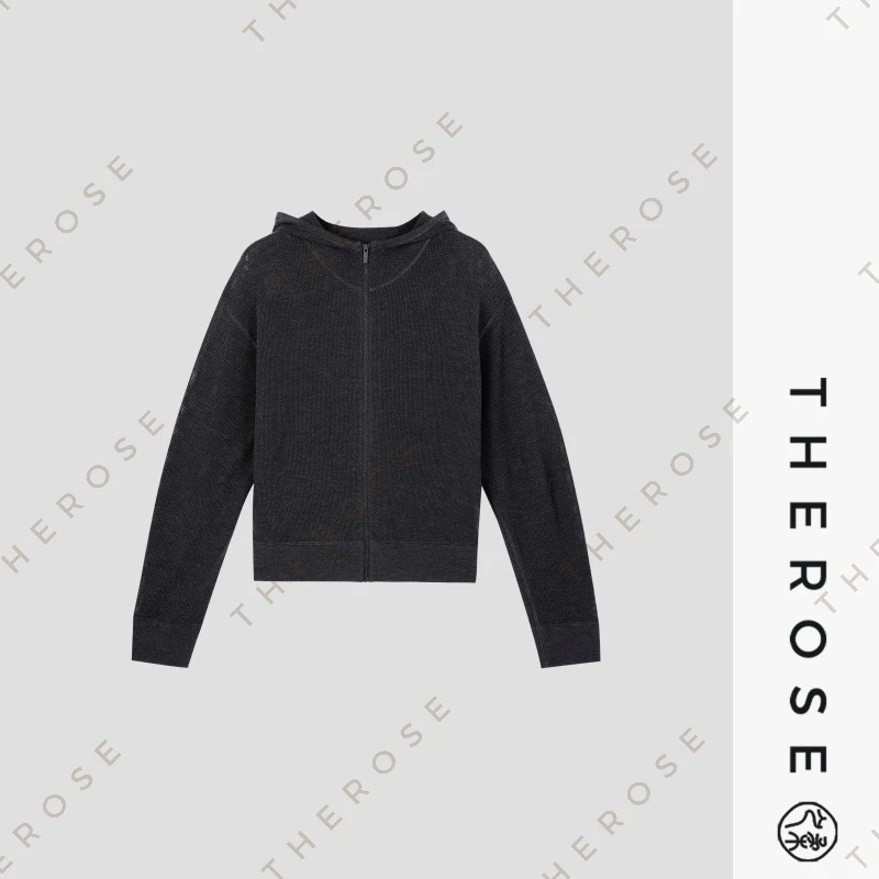 之柔【陨石碎片】时尚镂空长袖针织连帽套头上衣百搭羊毛透气外套女