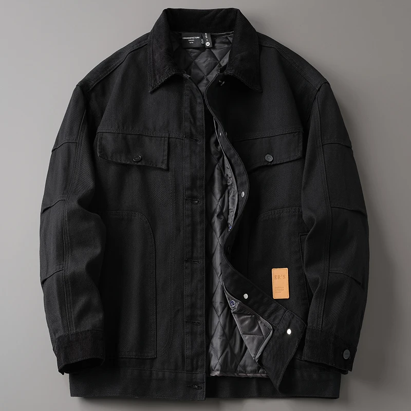 梦泡黑色可拆卸加棉牛仔外套男秋冬加绒加厚美男加绒男款机车皮衣