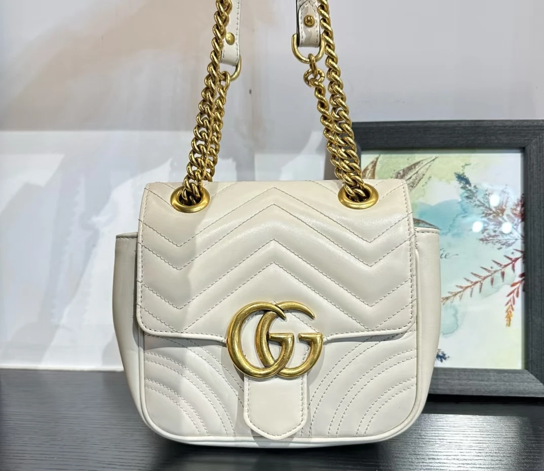 99新 GUCCI/古驰 马蒙白金方胖子/双G徽标斜挎单肩/D店