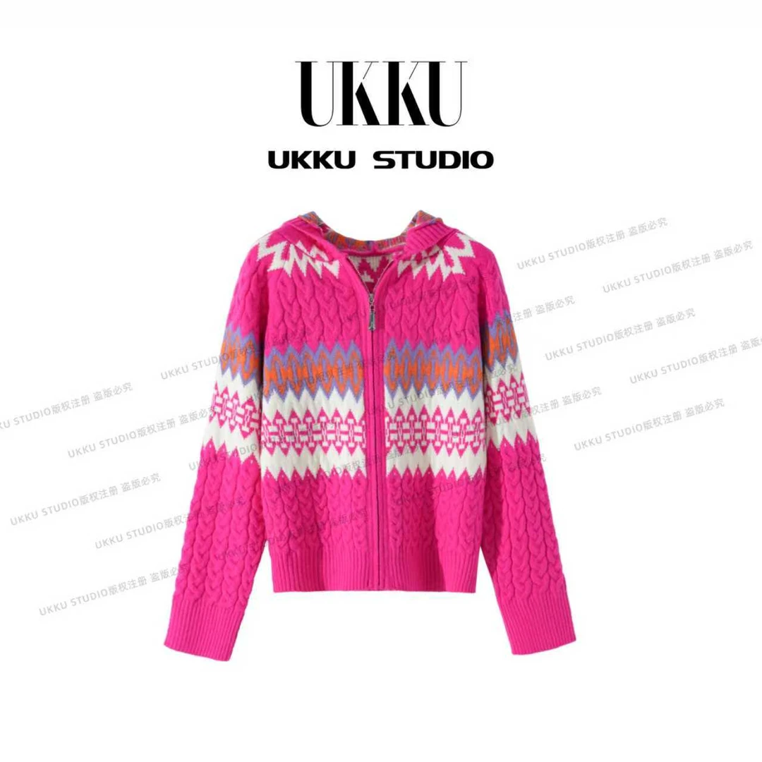 肖肖 原创新款时尚百搭个性设计款玫红色毛衣315154