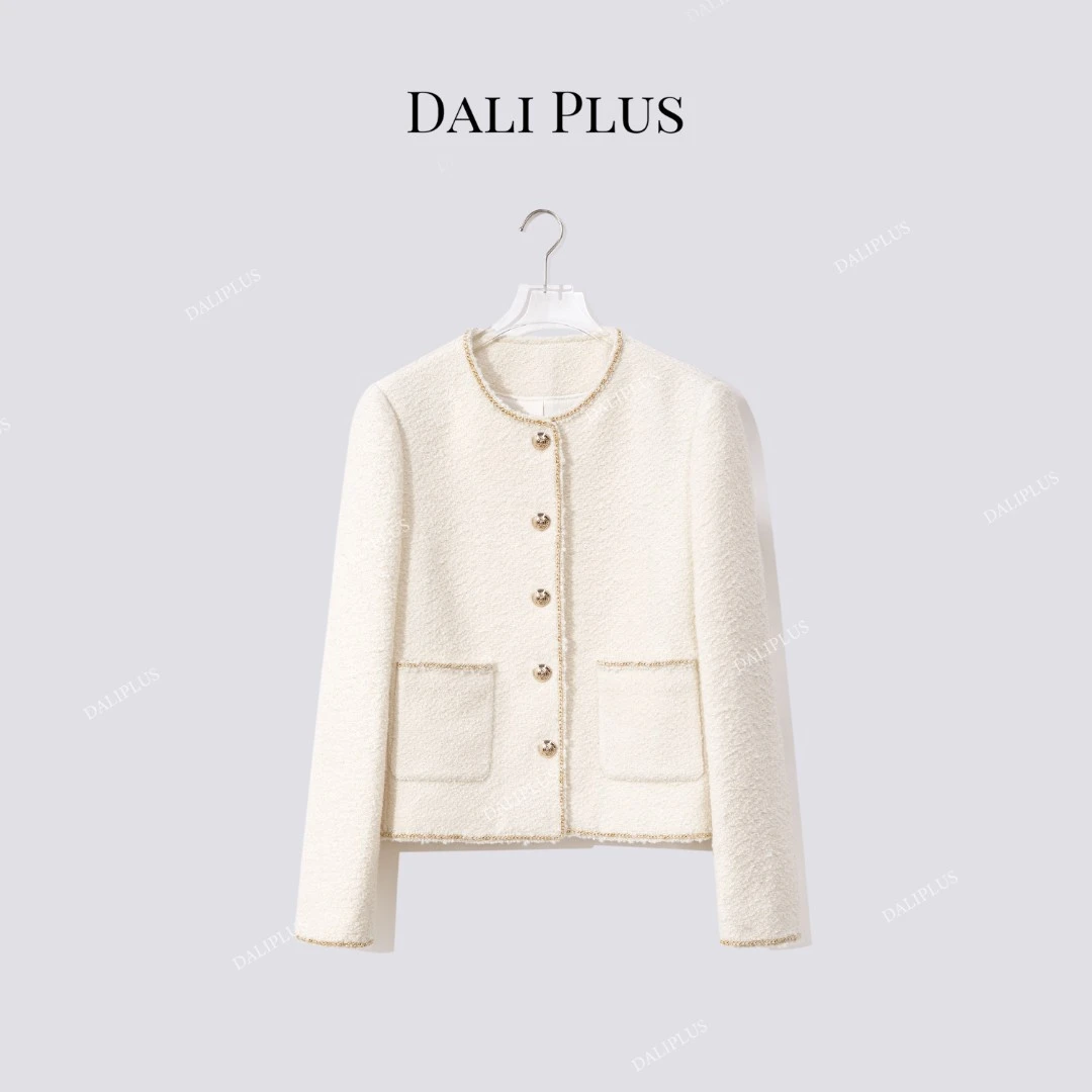 DALI PLUS秋季新款 奢感质感羊毛白金链条小香风外套-D5TY0103