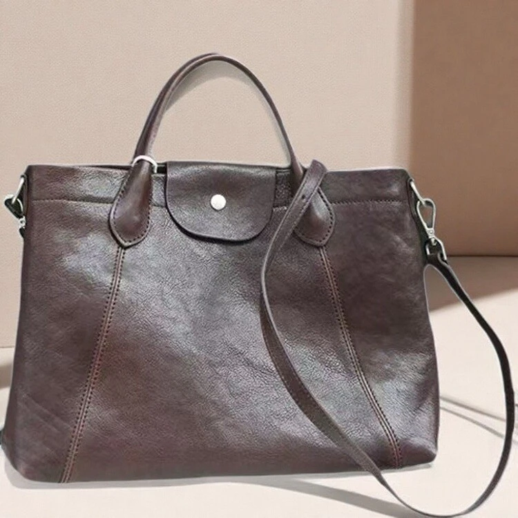 经典头层植鞣牛皮大容量日常通勤纯色通用单肩手提斜跨包330136