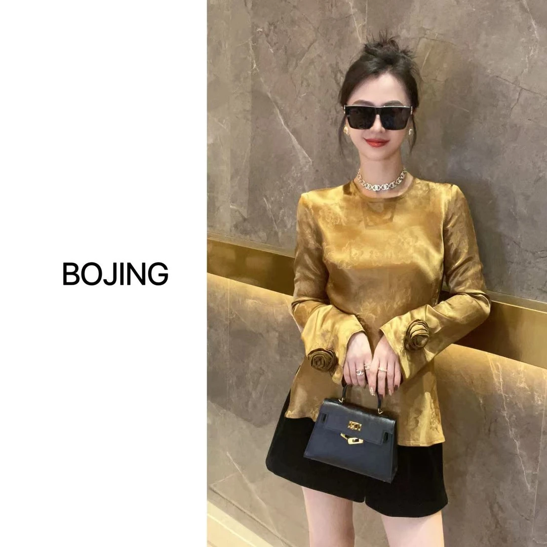 现货【富贵牡丹衬衫】新中式提花气质显瘦长袖百搭早春上衣