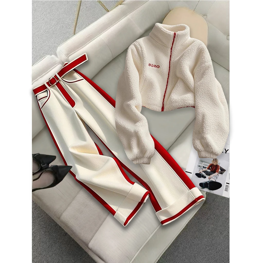 韩版冬季独特超洋气通勤绝美上衣休闲裤时尚穿搭套装新春两件套