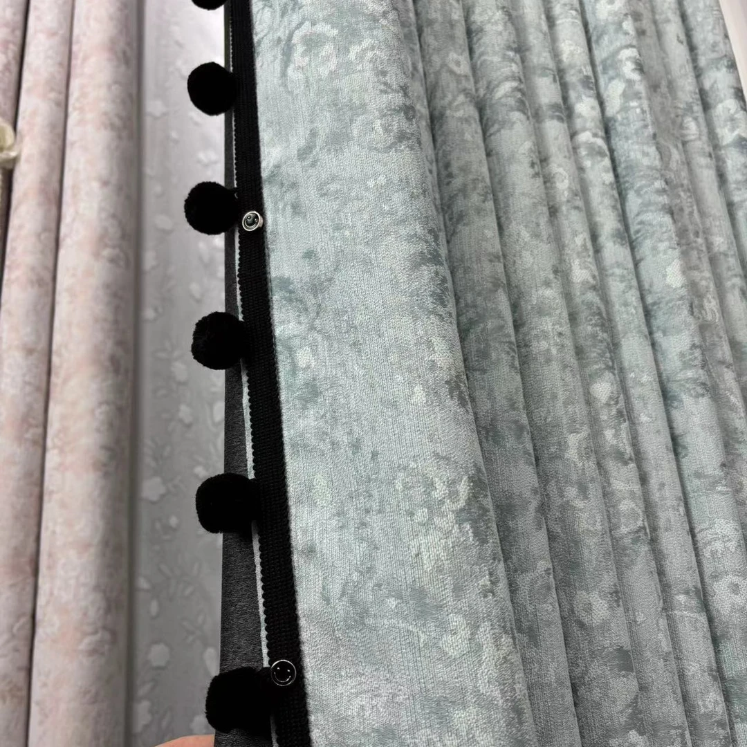 黑金版全遮光莫里斯花雪尼尔遮光窗帘法式轻奢风适用于卧室客厅