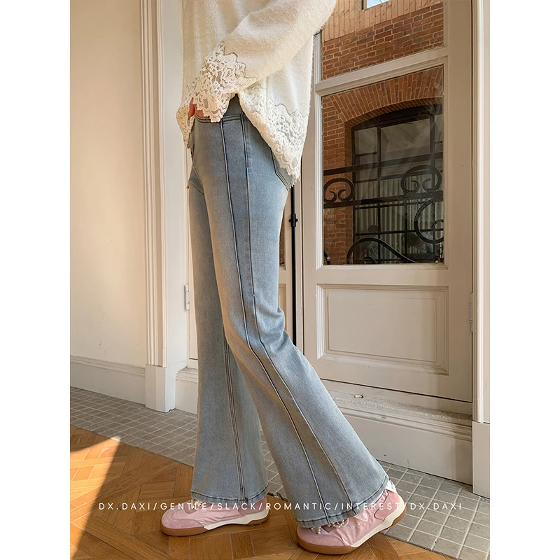 代大喜【冰岛日落】气质百搭显瘦蓝色微喇牛仔裤2025春季新款高腰裤