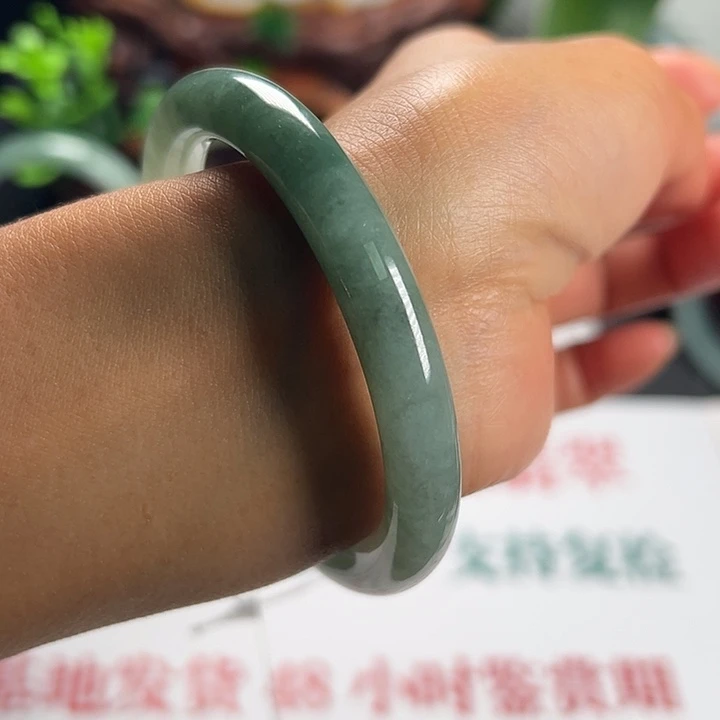 翡翠未镶嵌手镯纯天然缅甸A货翡翠圆条福利镯55.7