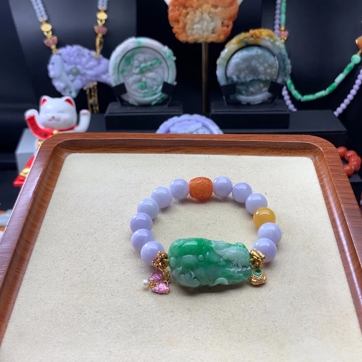 翡翠手链未镶嵌紫翡手串