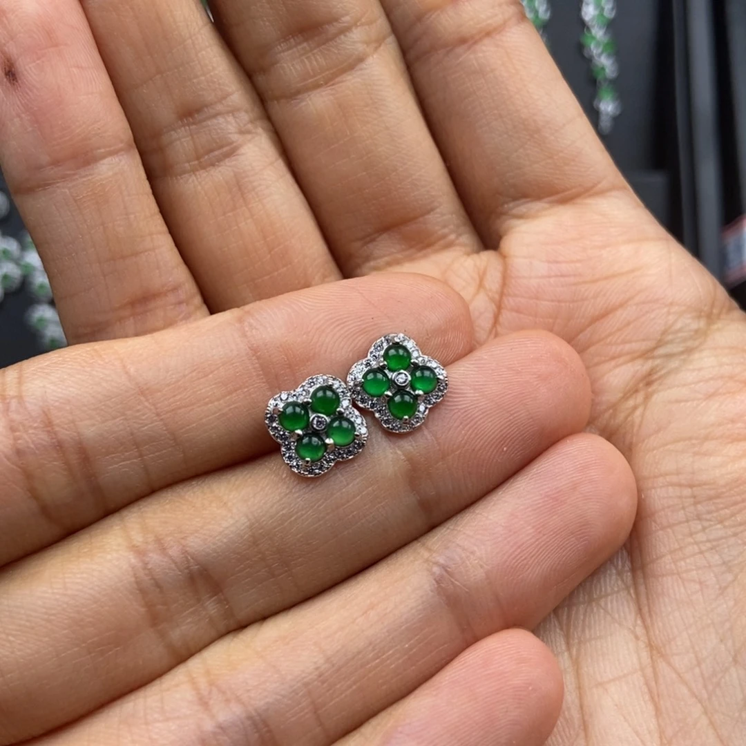 清***）银S925镶嵌翡翠耳饰