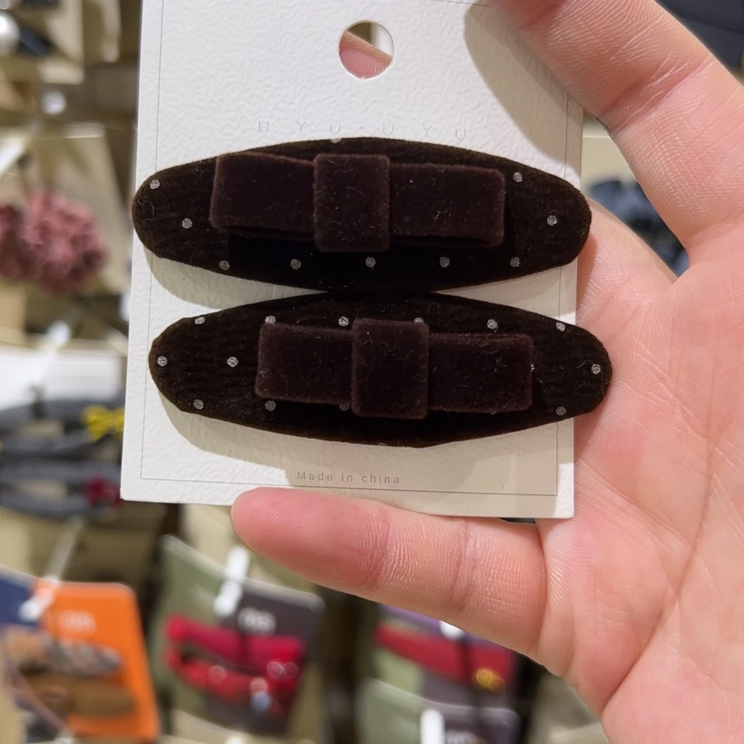 布艺非金属咖色蝴蝶结丝绒拜拜夹