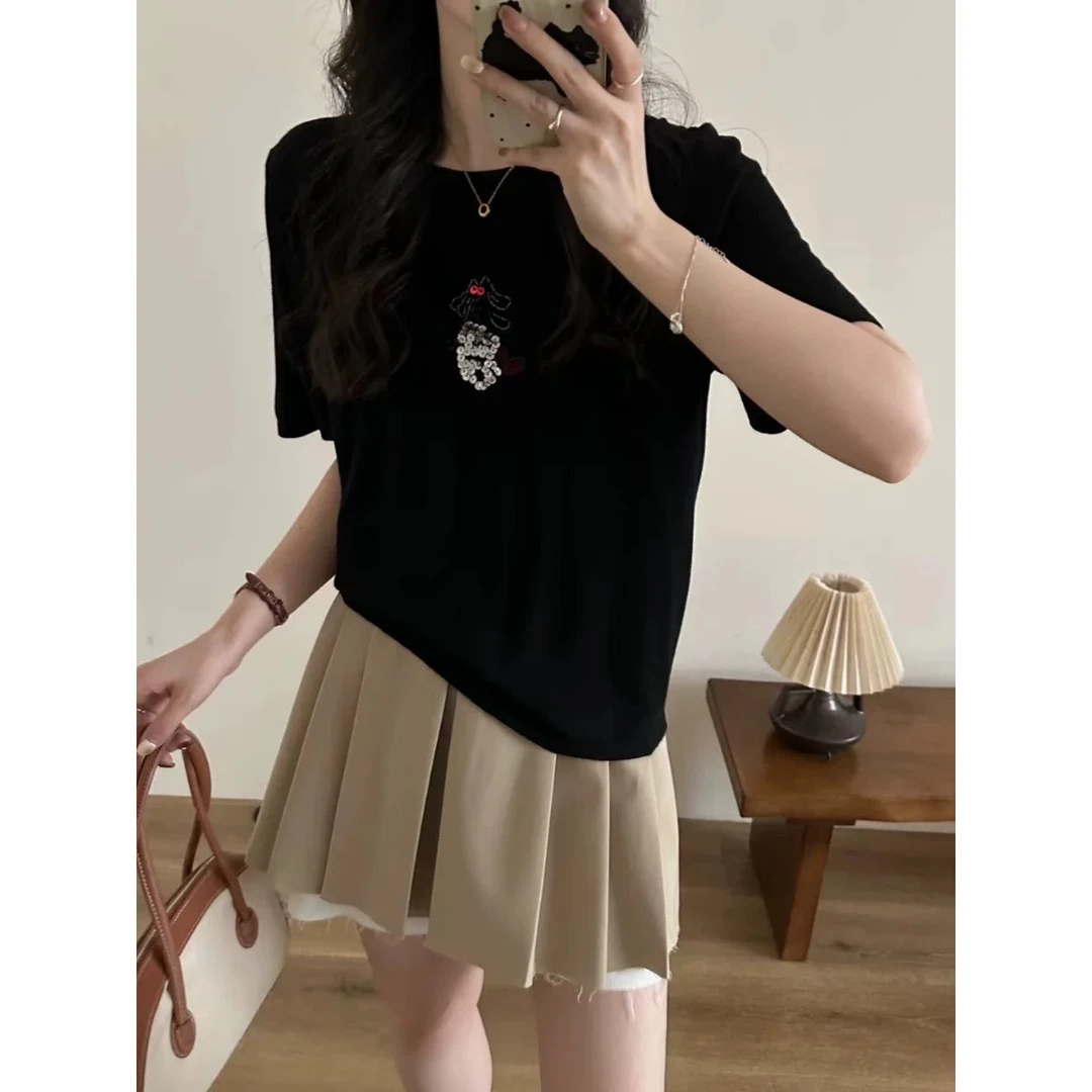 /小恐龙/ 圆领创意印花纯色百搭短袖 93292