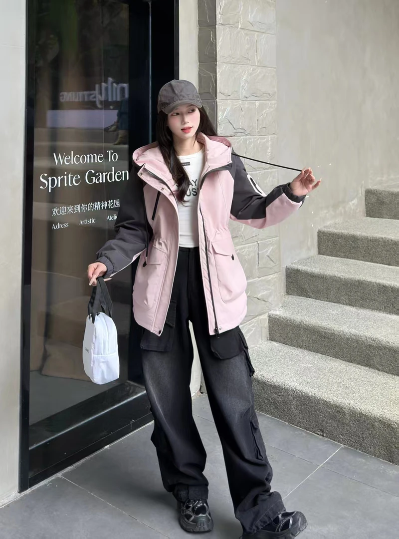 加绒加厚风衣外套女2025新款冬季中长款冲锋衣A5F7183D