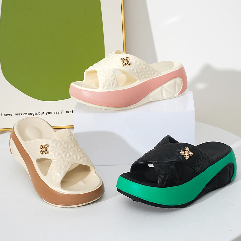 注压鞋一字式扣带高跟时尚增高无味防滑一字带凉鞋软底甜辣千金风