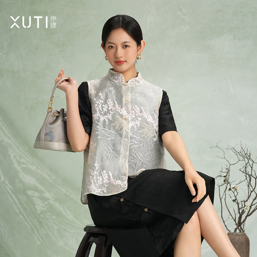 序缇『一川风月』秋冬新款新中式复古桑蚕丝马甲H18-1027