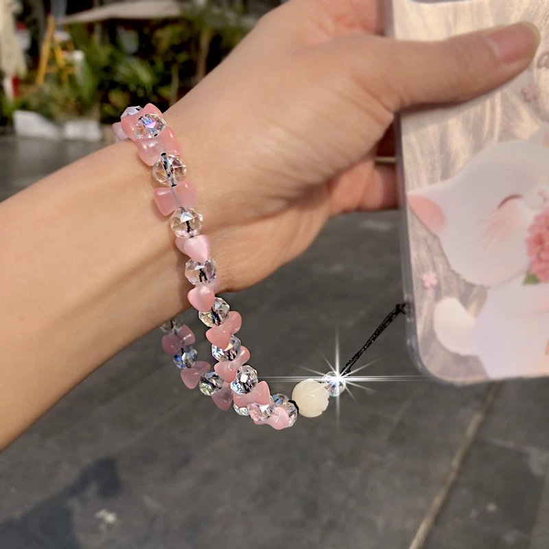 原创新款手工精致手腕短款桃心网红手机链挂件挂绳百搭防丢通用款