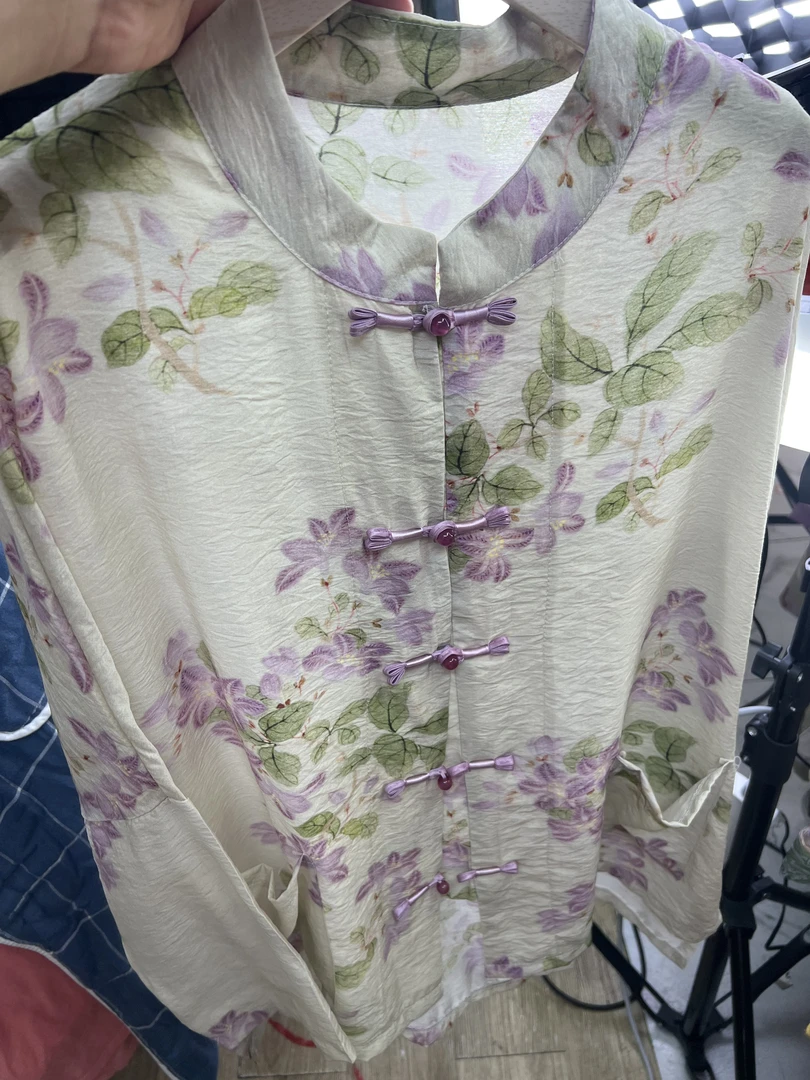 新中式长袖小衫夏季衬衣防晒吸汗衬衫宽松荷叶袖