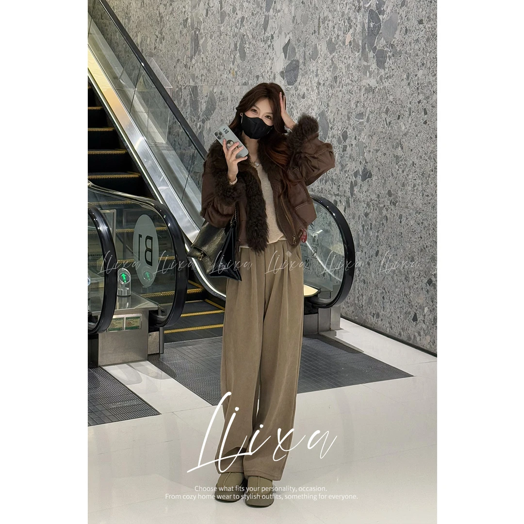 Liixu网红秋冬厚外套工装上衣气质时尚休闲毛毛加厚短外套女W1413