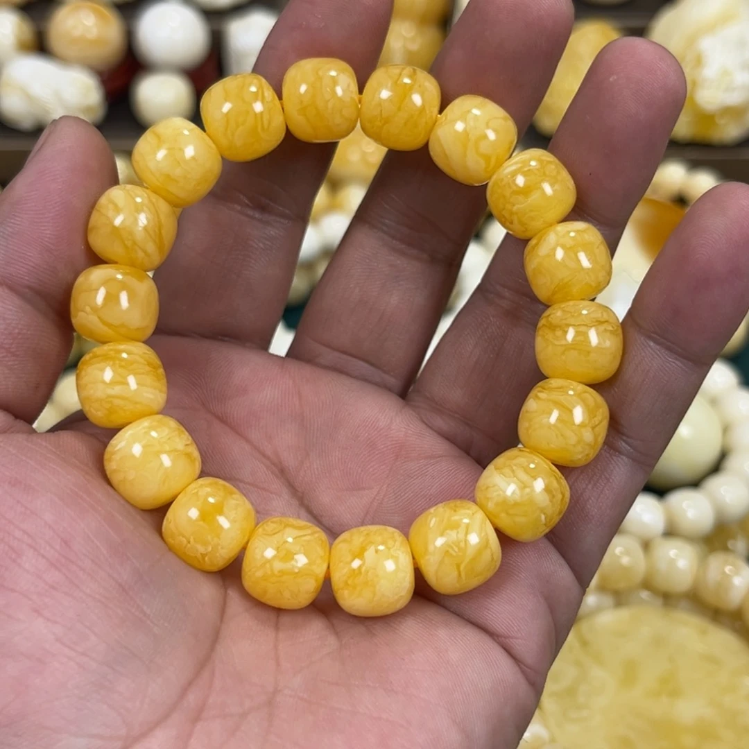 琥珀手链未镶嵌同料焦皮橘红虎皮12mm