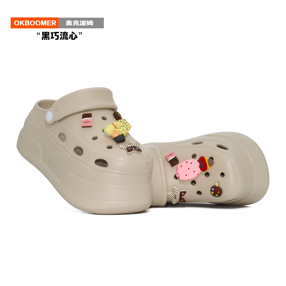 OKBOOMER黑巧流心外穿增高洞洞鞋女包头厚底拖鞋防滑夏季沙滩凉鞋
