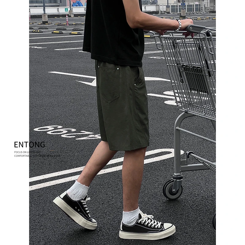 Entong潮牌美式街头速干凉感运动休闲短裤男生薄款宽松直筒中裤子