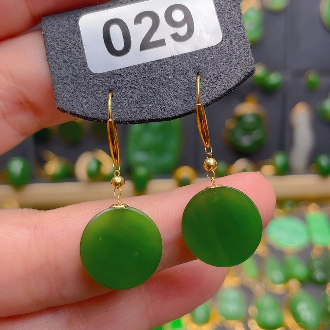 和田玉18K金镶嵌耳饰598