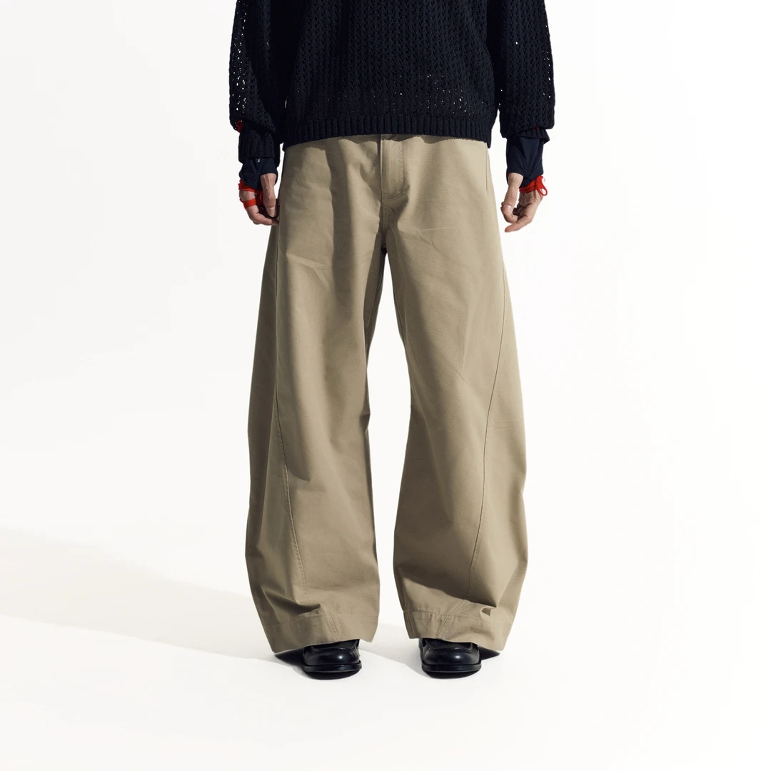 NORYBRAND 廓形弯刀裤抽折弧线多细节长裤简约百搭宽松休闲裤