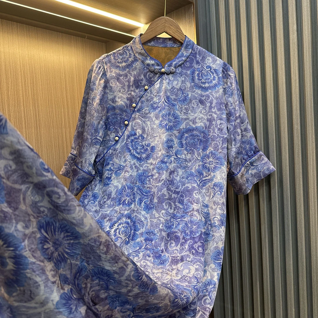 晚意-新中式国风时尚高级感夏季新款经典五粒扣显瘦复古连衣裙