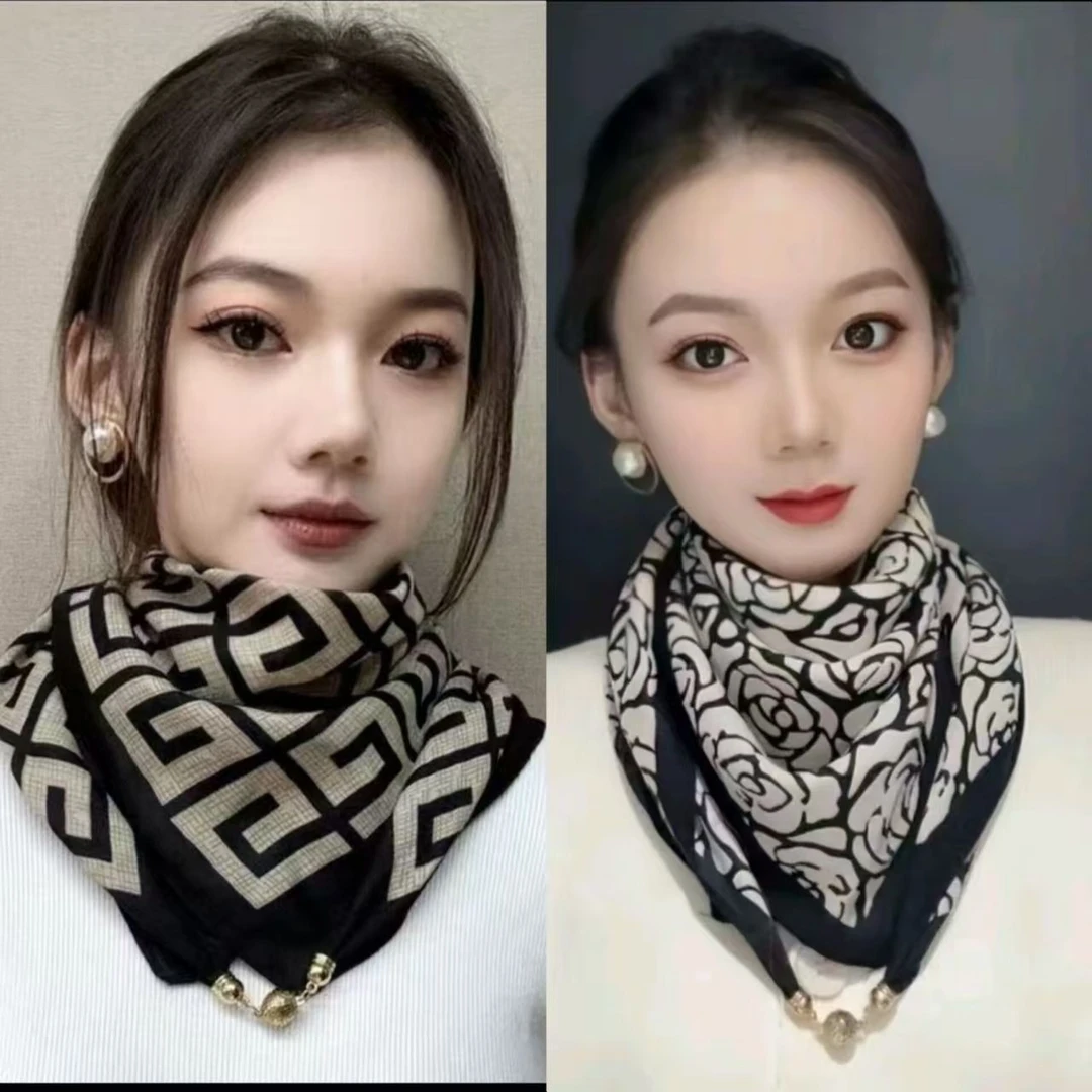 磁吸扣围巾方巾丝巾新款棉麻百搭时尚2025款三角保暖女士围脖护颈