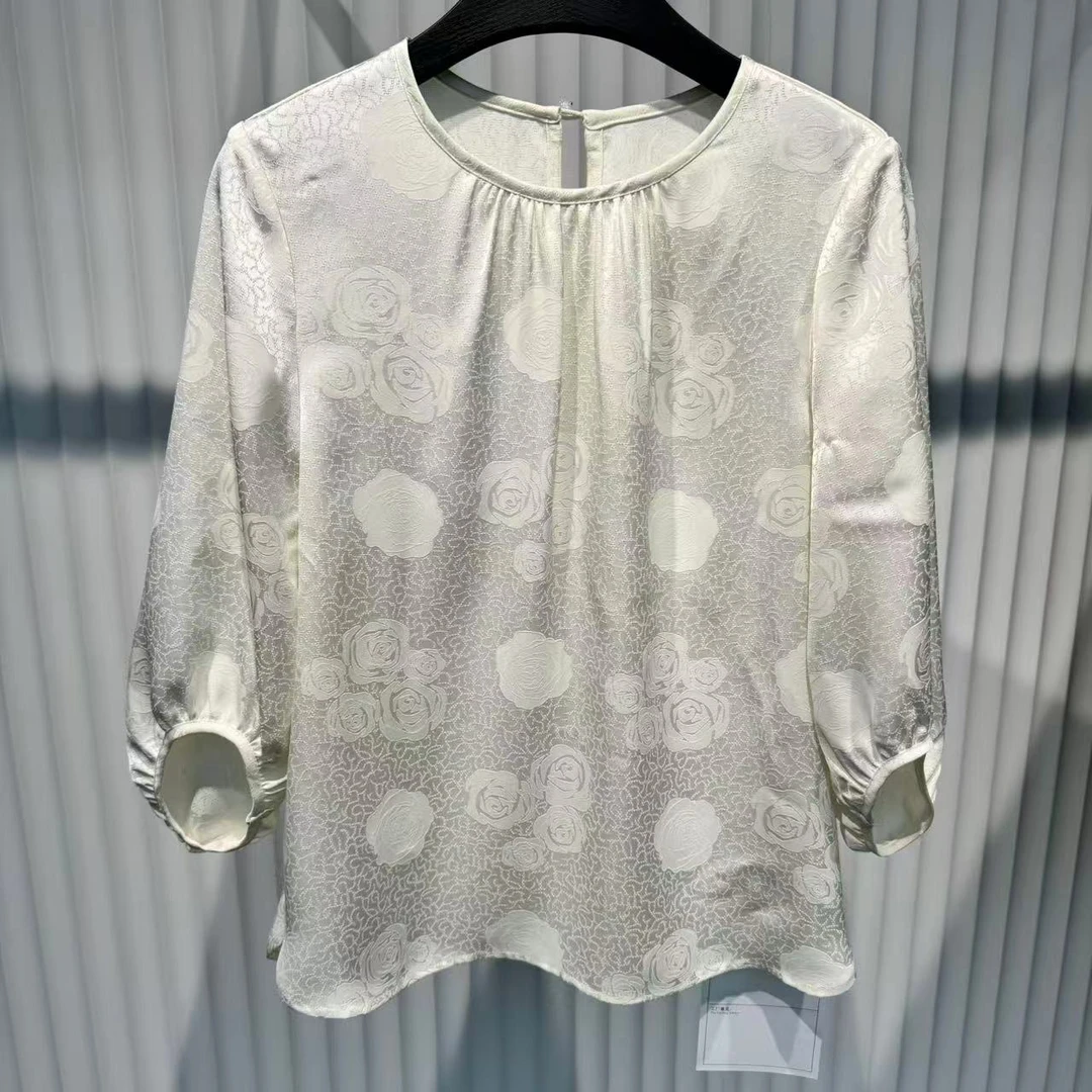 【长卿】新中式花萝玫瑰织花国风长袖上衣D557