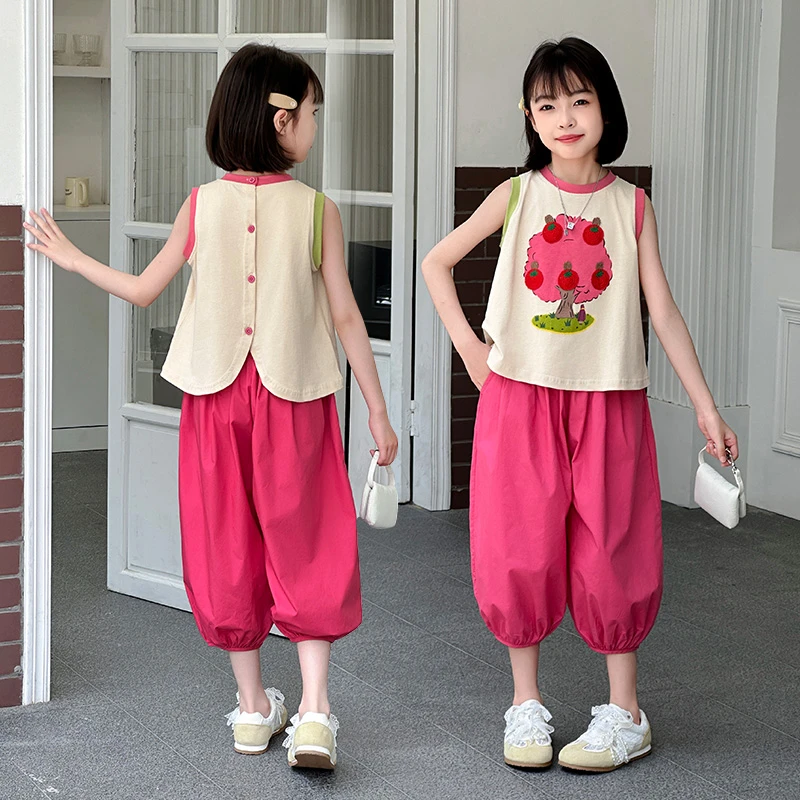 童装女童夏季洋气休闲苹果树套装6-12岁15中大儿童小女孩舒适套装