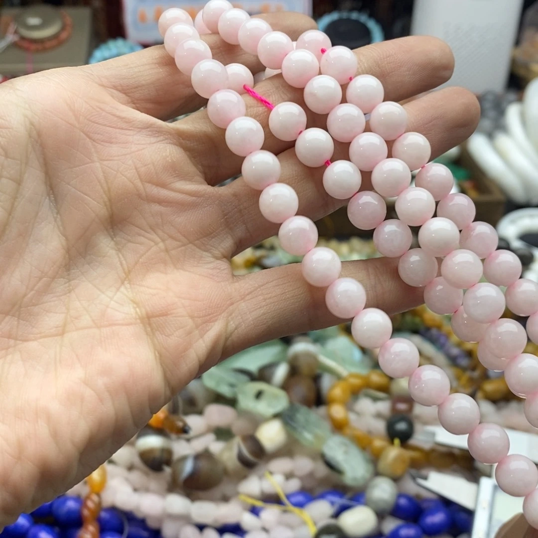 玛瑙/玉髓未镶嵌珠宝半成品一条8mm粉摩根圆珠E292