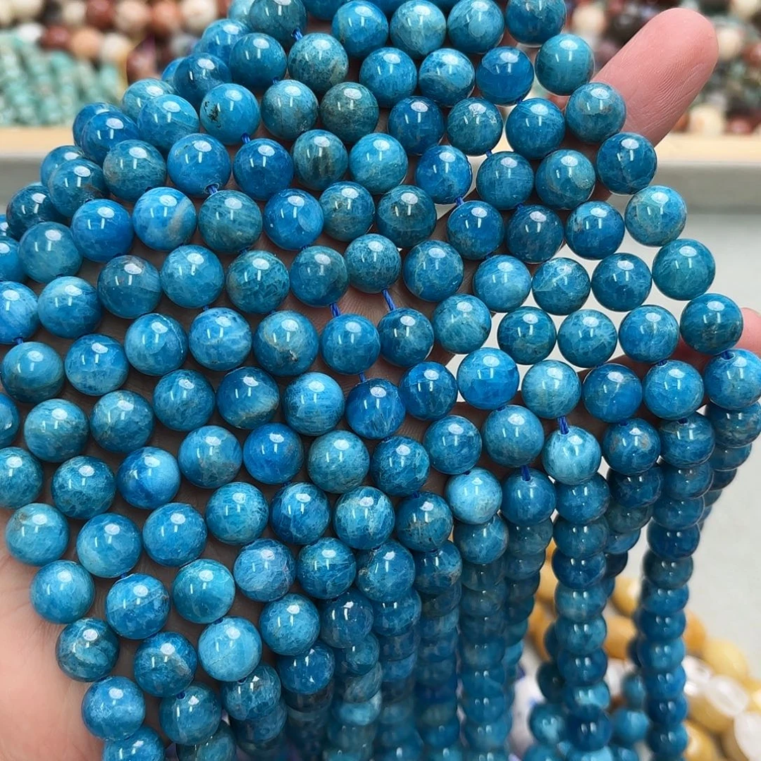 玛瑙/玉髓未镶嵌珠宝半成品卡十蓝磷灰圆珠一条