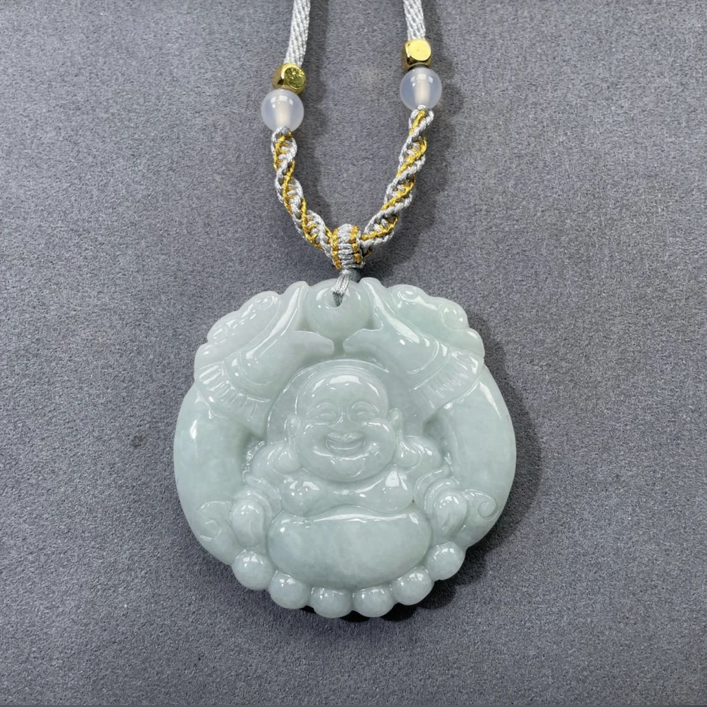 翡翠A货果绿双龙笑佛高47宽47厚7.5【超哥宠粉】