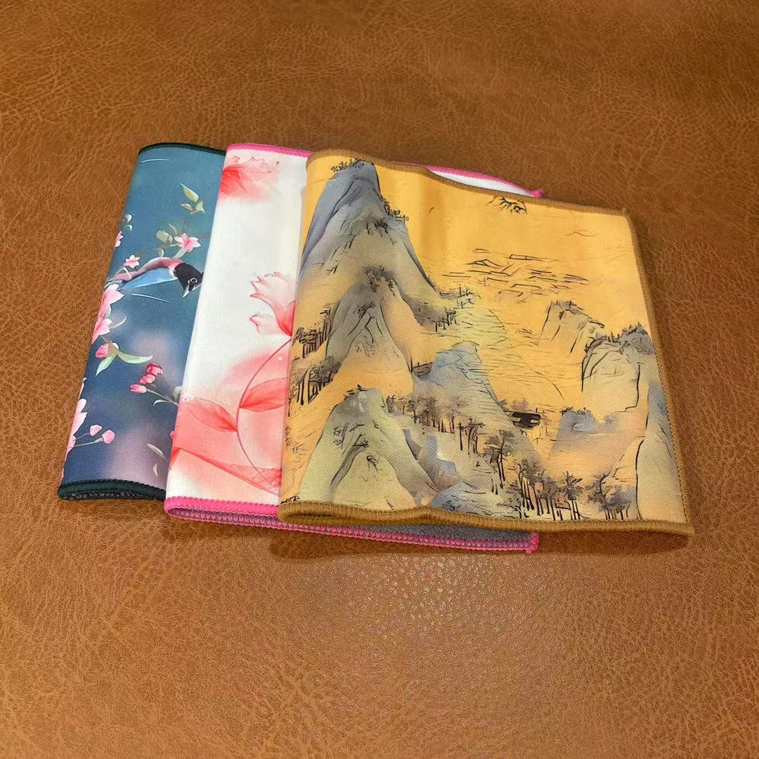 沐雨茶器 茶巾【高山流水】30*15+【海纳百川】+茶巾ZX-粉花-2898