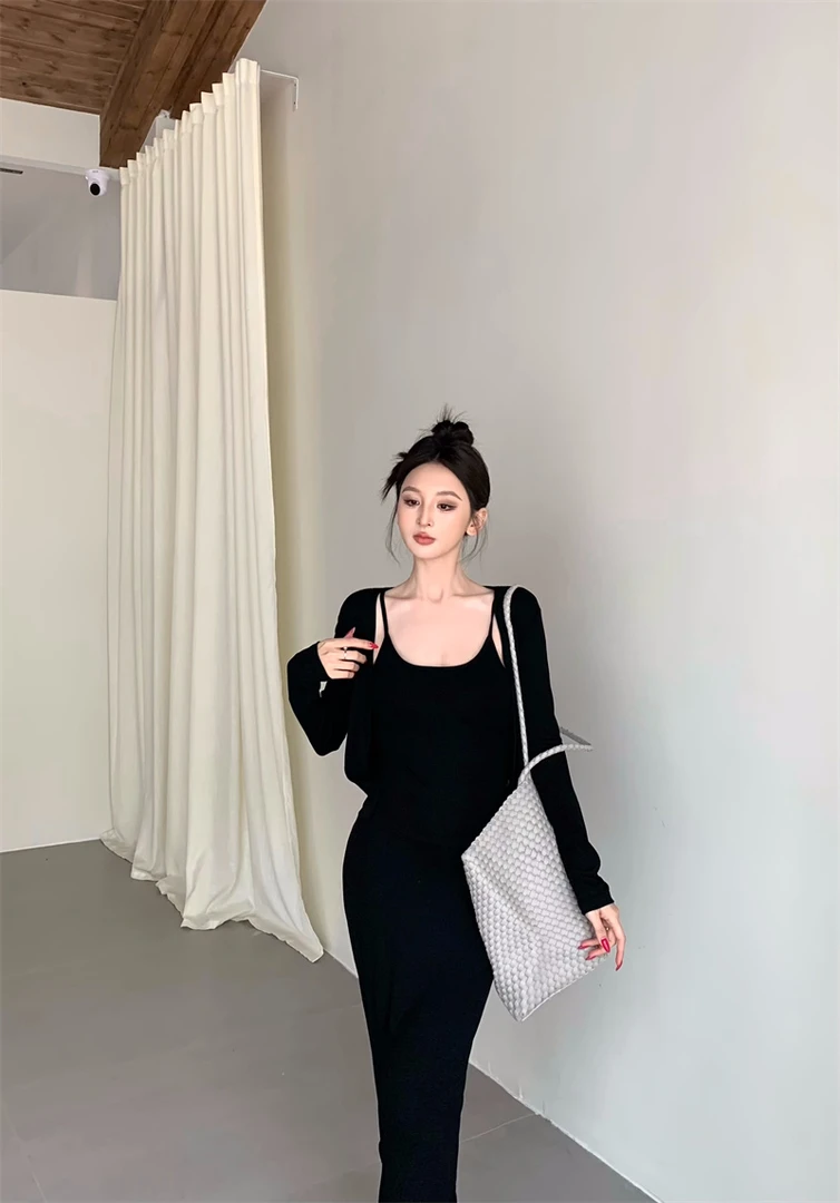 卡戴珊 欧美高级显身材拖地两件套装裙#8222