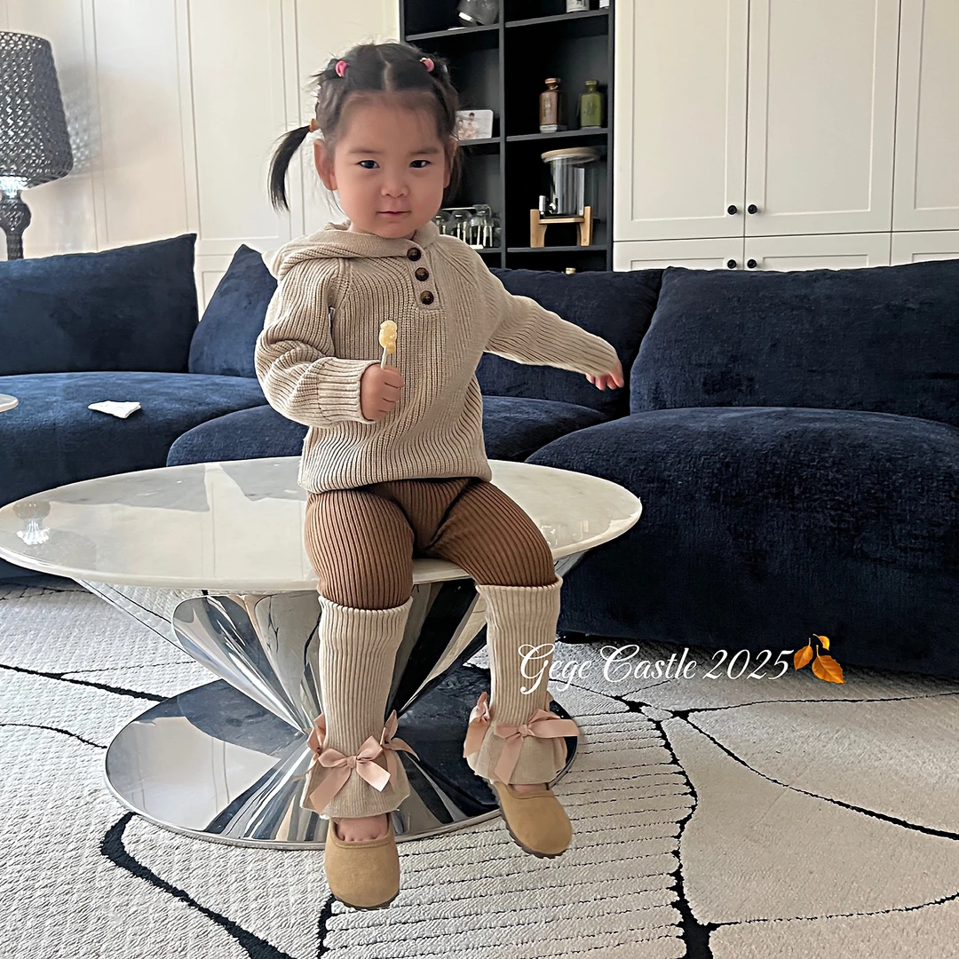 韩版童装2025新款秋季女童连帽针织毛衣毛线打底裤堆堆袜两件套潮