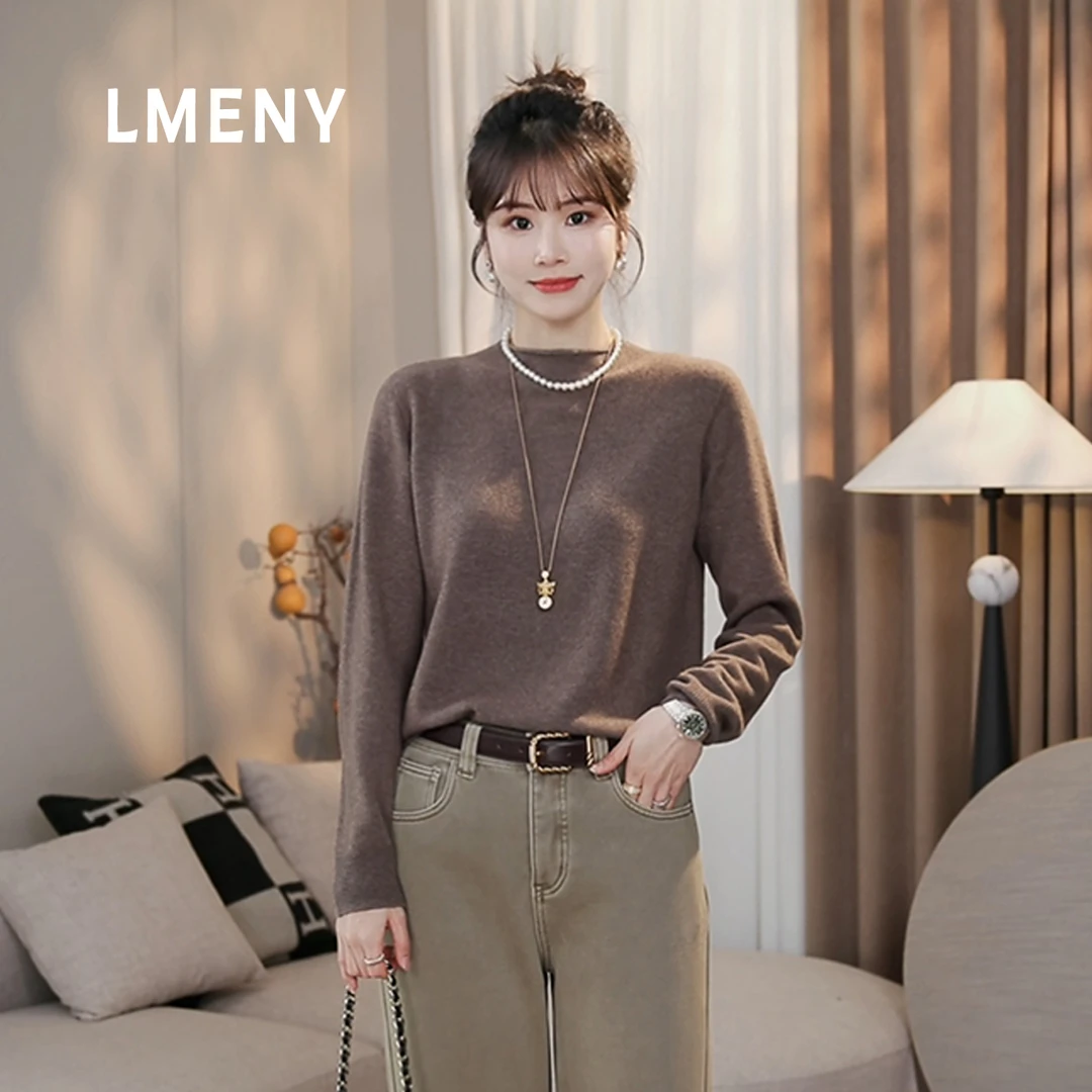 LMENY“全色自留”山羊绒+绵羊毛~无缝一体小圆领羊绒衫25DM058