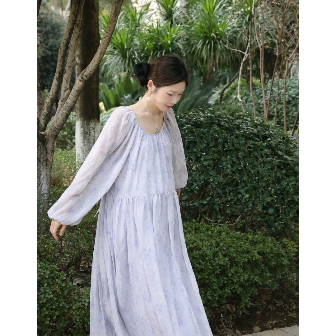 senenmu 午后花园  春夏新款碎花仙女长袖连衣裙孕妇装