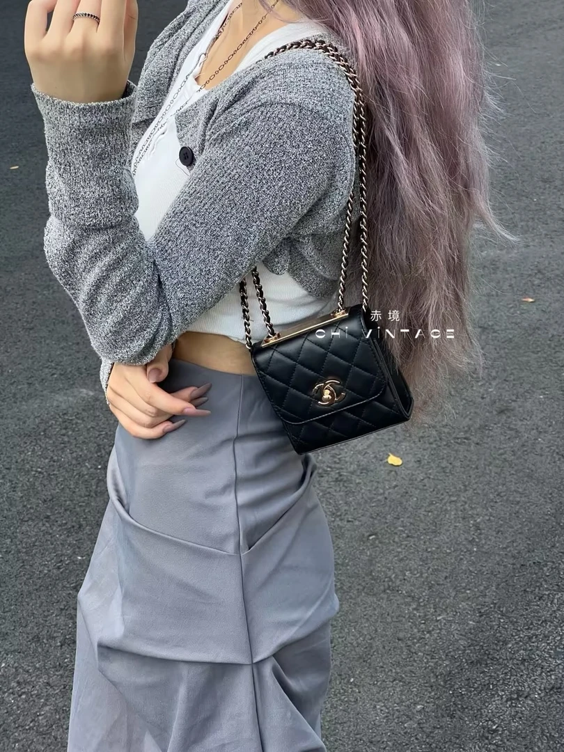 95新 Chanel/香奈儿 9436 黑金trendy cc 斜挎mini 19-20