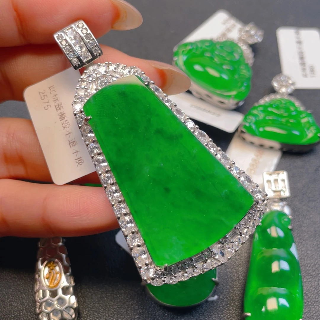 翡翠银S925镶嵌吊坠(不含链)