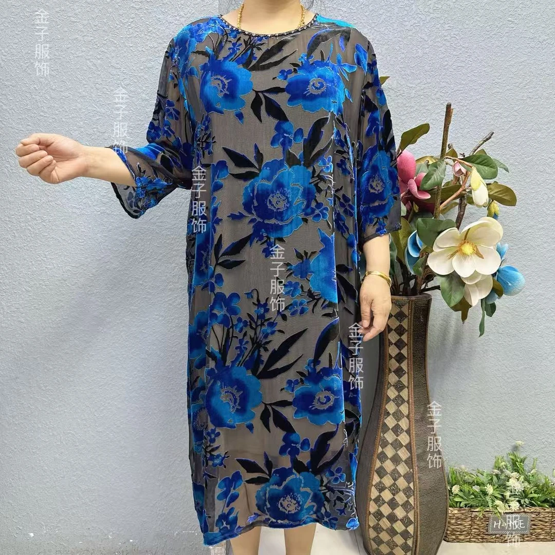 P2-6629大码蚕丝连衣裙妈妈装新款式裙子