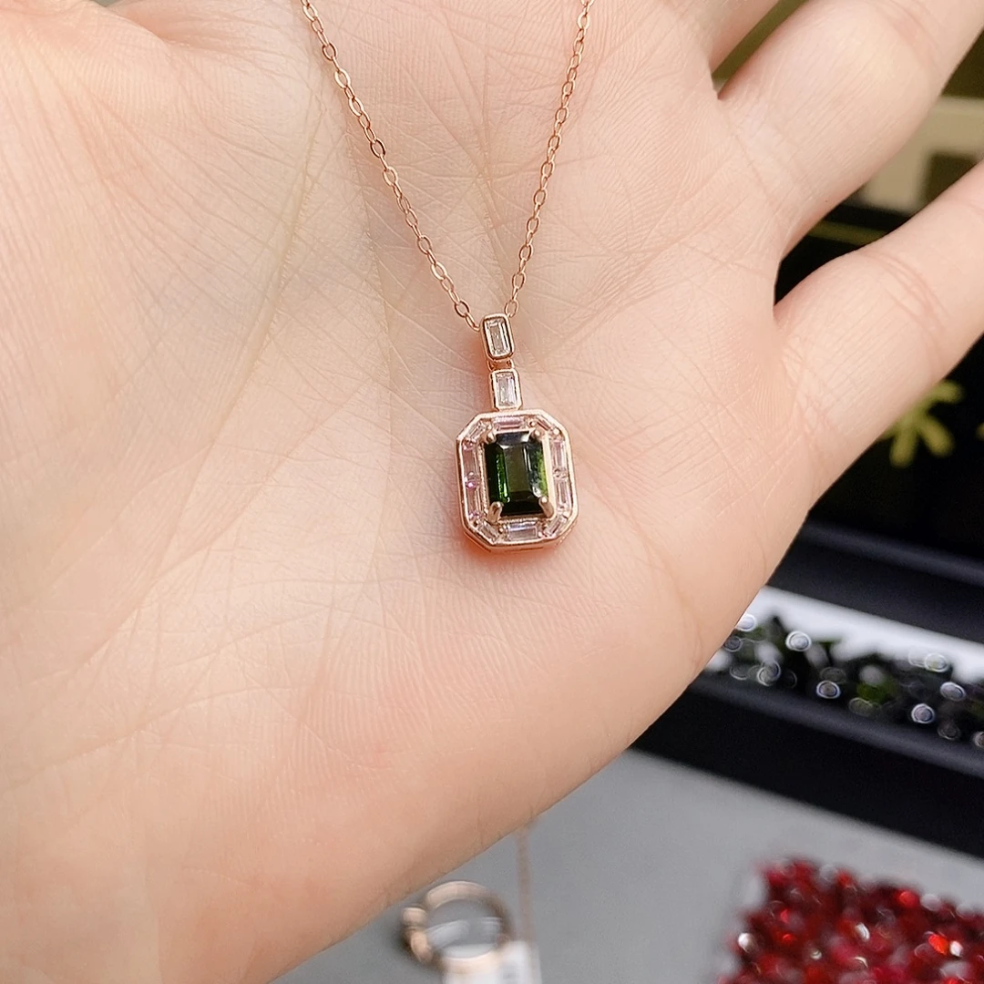 颈饰碧玺银S925镶嵌吊坠