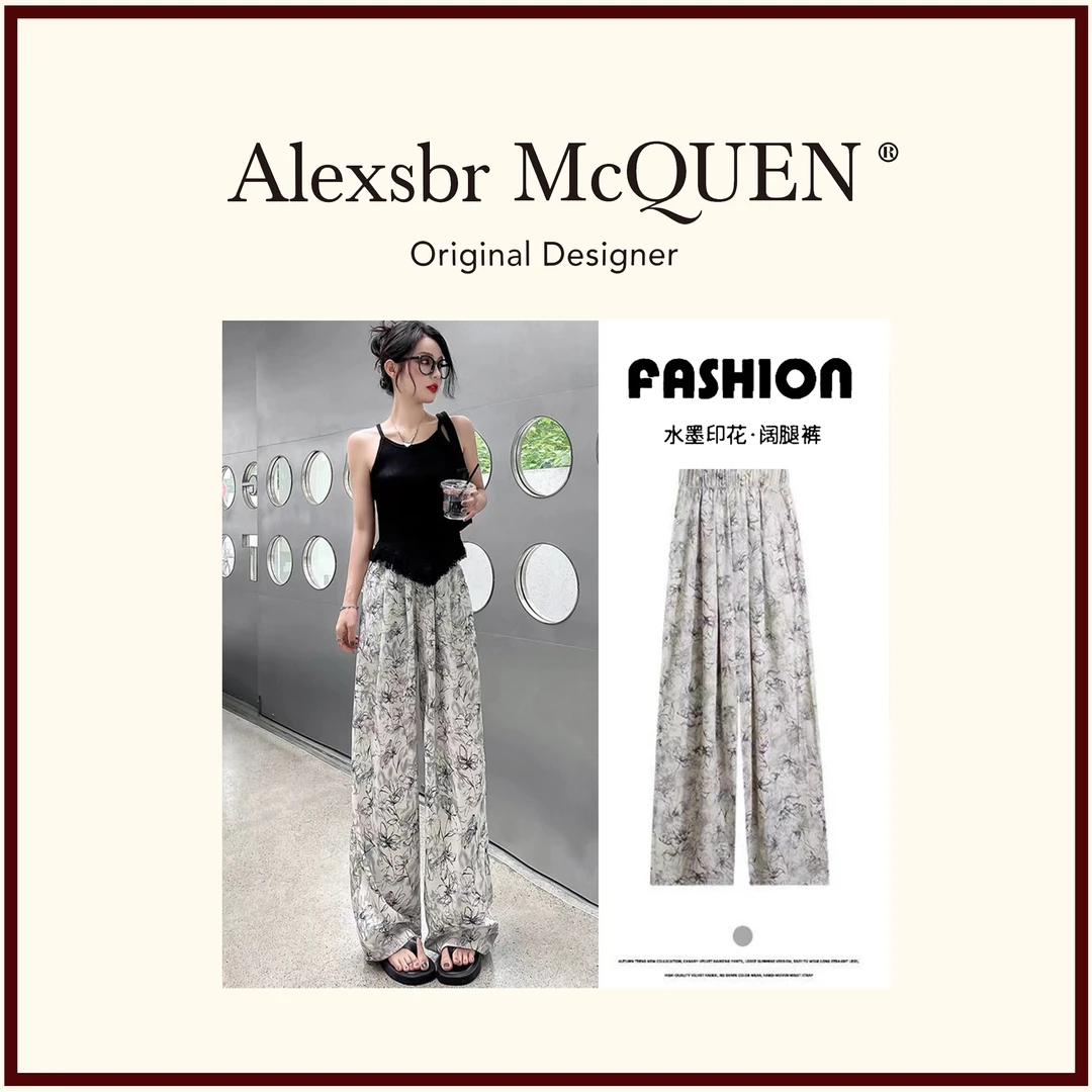 YDD•「阔腿裤」女夏季新款高腰百搭慵懒印花水墨国风宽松休闲裤