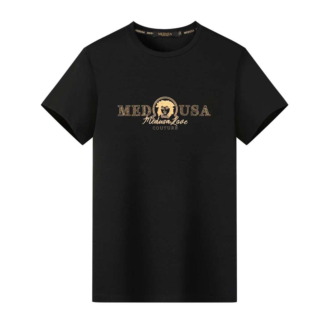 MeduSa/美杜莎男士t恤夏季新款烫钻刺绣圆领时尚欧若风短袖51001