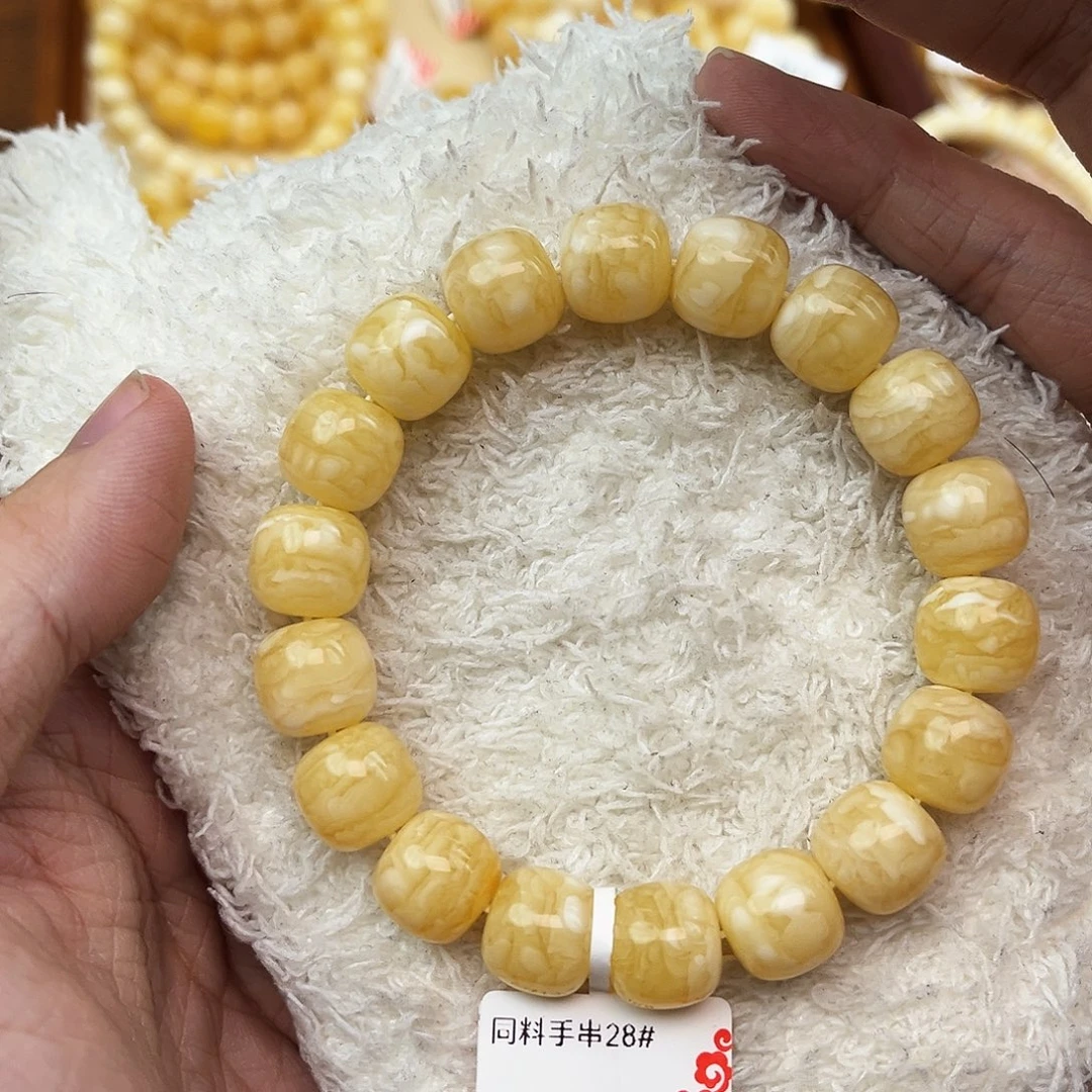 蜜蜡未镶嵌手串同料白花虎皮12mm