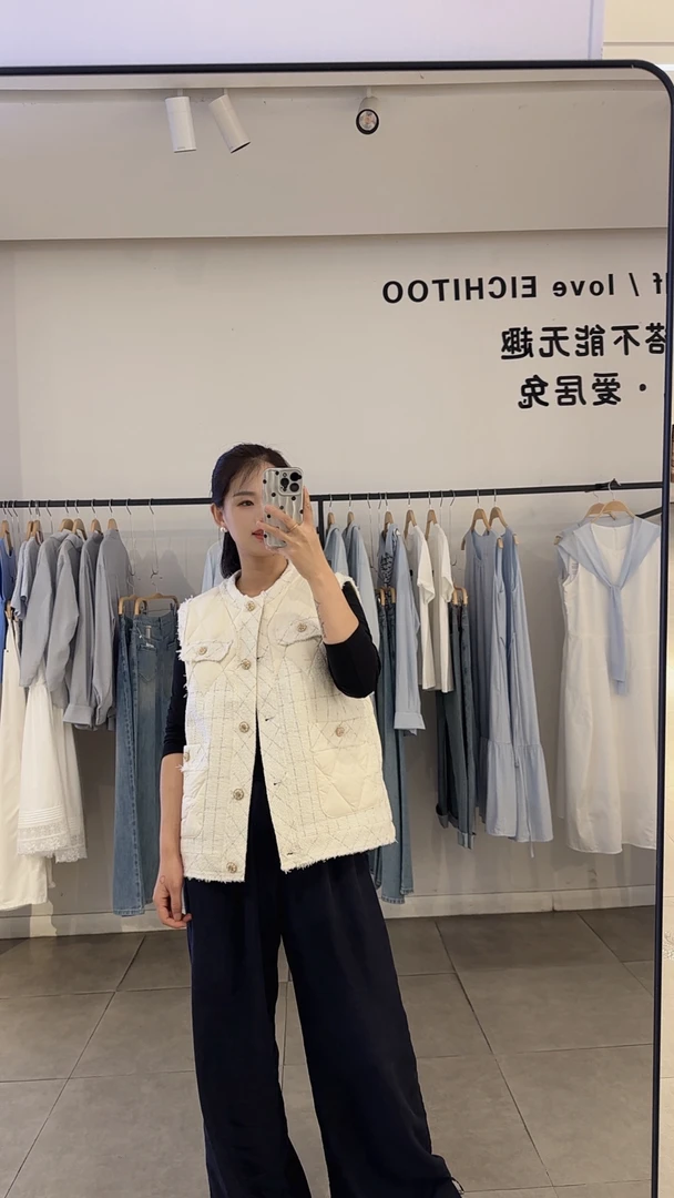 休闲常规纯色白色显瘦马甲小香风