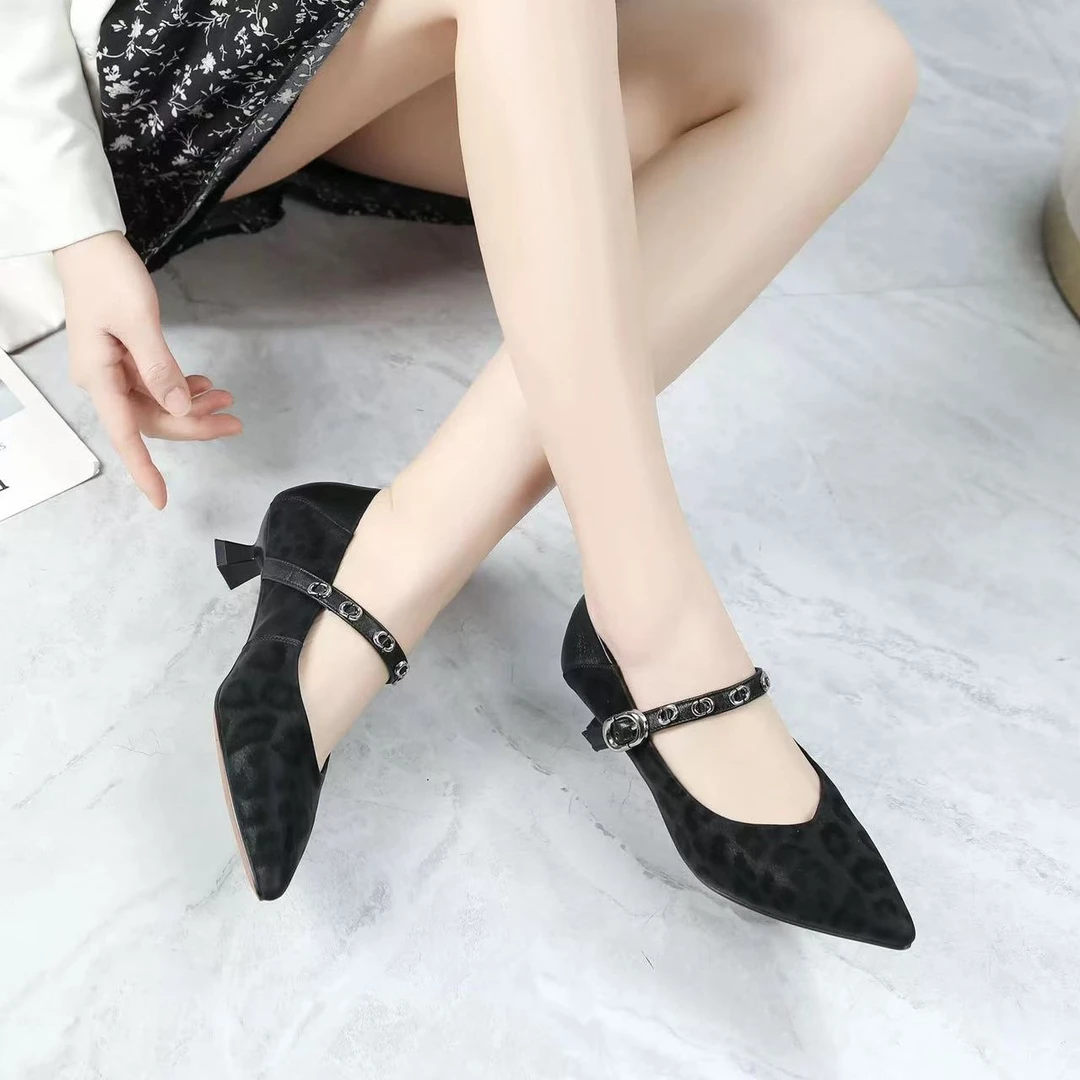 C6923 黑色  夏季新款2025新款细跟玛丽珍尖头浅口单鞋